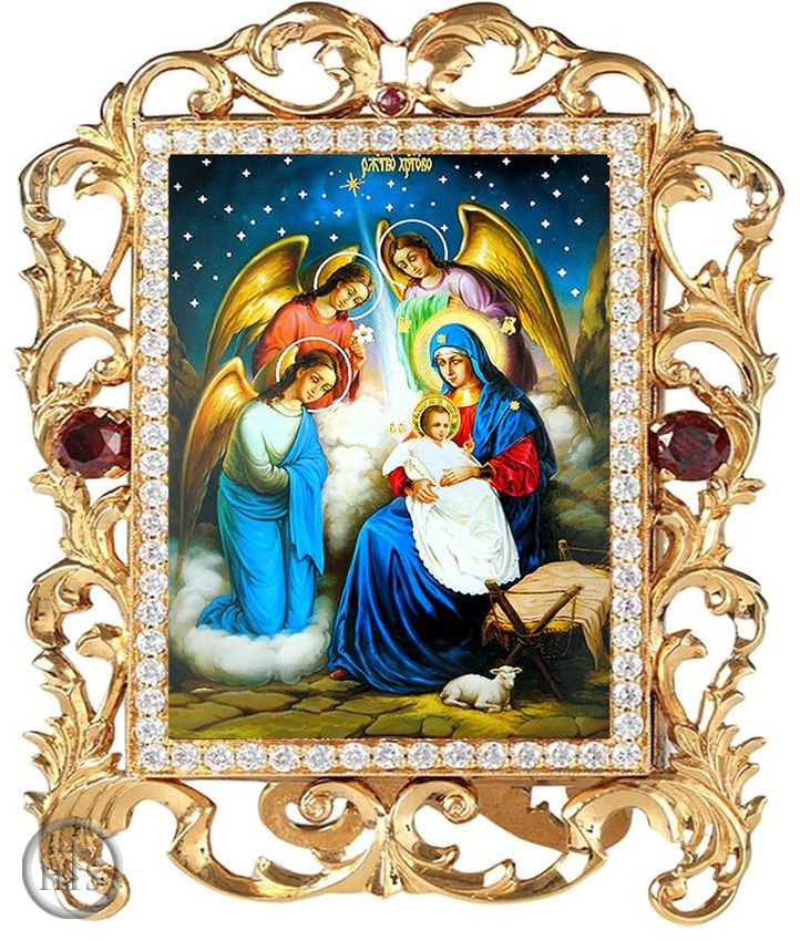 Photo - The Nativity, Jeweled Framed Icon With Stand and Chain