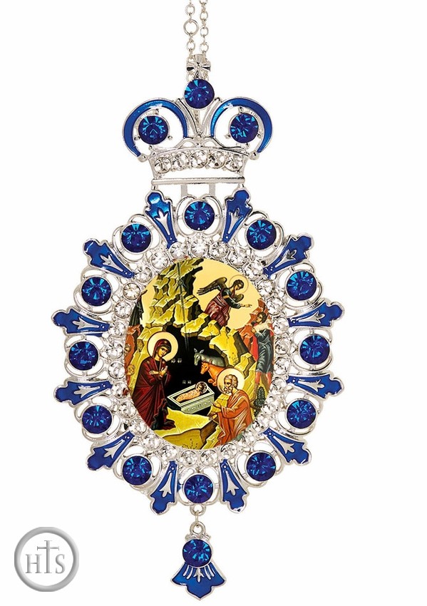 Image - Nativity of Christ, Jeweled  Icon Ornament with Chain