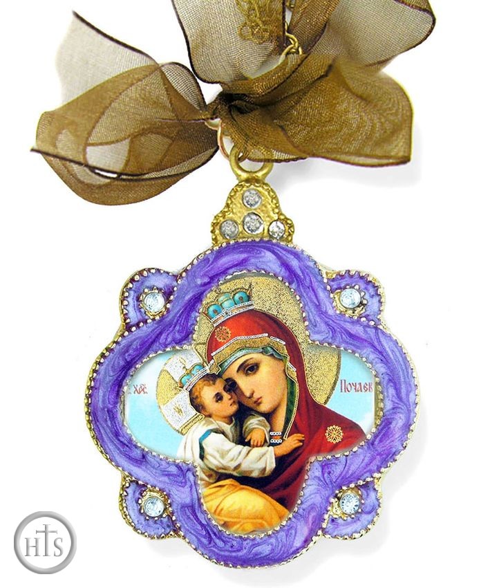 Pic - Virgin Mary Pochaevskaya, Enamel Framed Icon Ornament