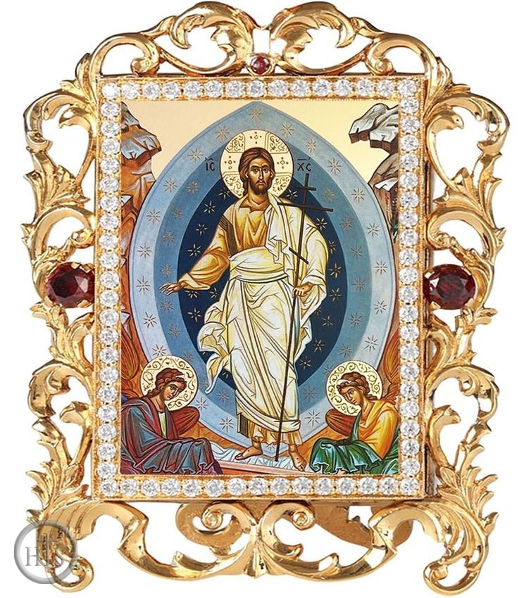Photo - The Resurrection, Jeweled Framed Greek Icon w/Stand and Chain