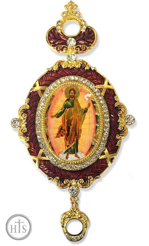 Product Pic - Resurrection of Christ, Enameled Jeweled Icon Ornament, Red