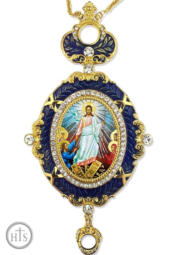 HolyTrinityStore Photo - The Resurrection, Enameled Jeweled Icon Ornament, Blue