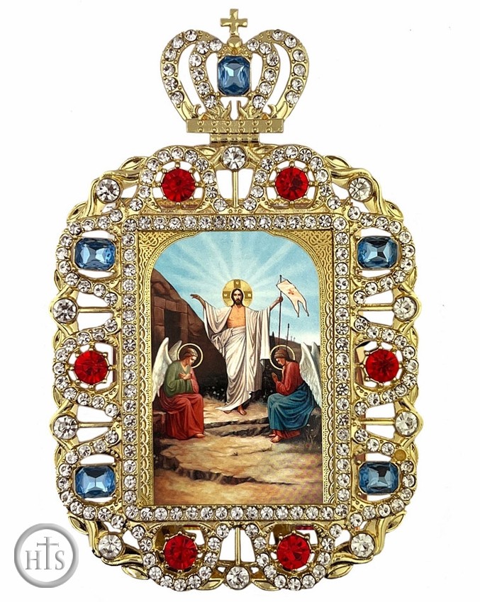 Product Pic - Resurrection of Christ, Jeweled Framed Icon With Crown