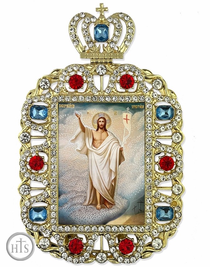 Product Image - Resurrection of Christ, Jeweled Framed Icon With Crown