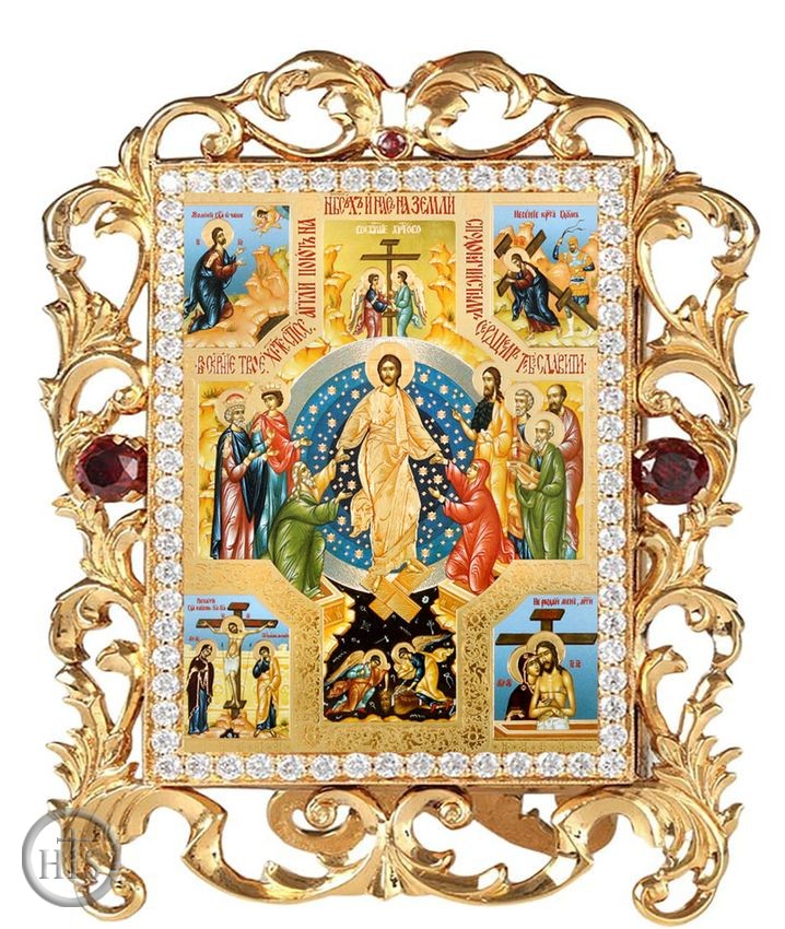 Picture - The Resurrection, Jeweled Framed Icon With Stand and Chain