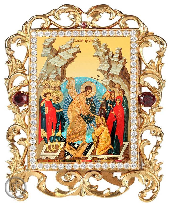 HolyTrinityStore Image - The Resurrection, Jeweled Framed Icon With Stand and Chain