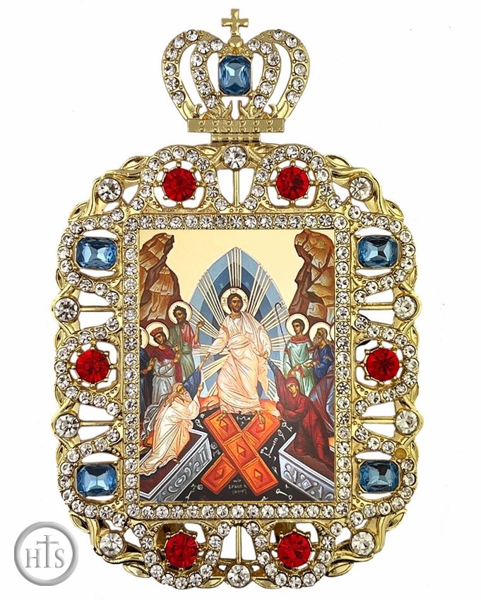 HolyTrinityStore Picture - Resurrection of Christ, Jeweled Framed Icon With Crown