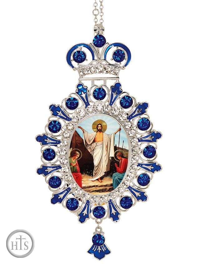 Product Photo - Resurrection of Christ, Jeweled  Icon Ornament with Chain