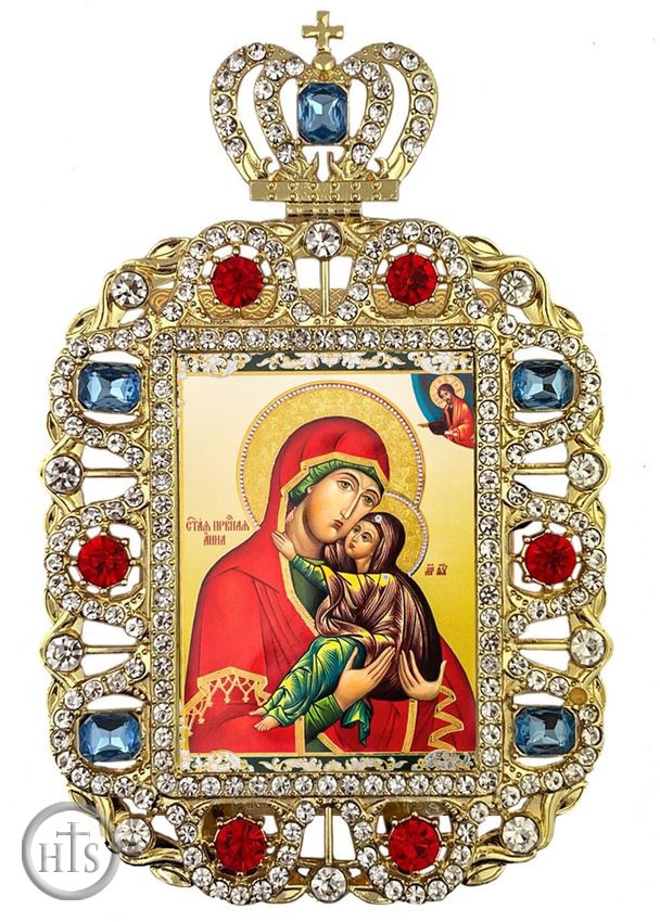 Product Photo - Saint Anna, Jeweled Framed Icon With Crown and Stand
