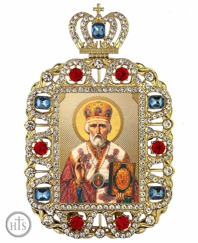 HolyTrinityStore Picture - Saint Nicholas, Jeweled Framed Icon With Crown
