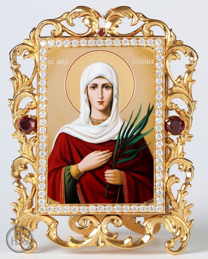 Product Image - Saint Tatiana, Jeweled Framed Icon With Stand and Chain