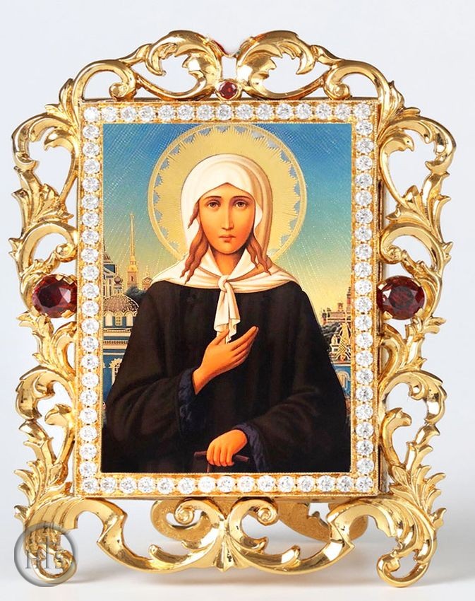 HolyTrinityStore Photo - Saint Blessed Xenia of St Petersburg, Jeweled Framed Icon With Stand and Chain