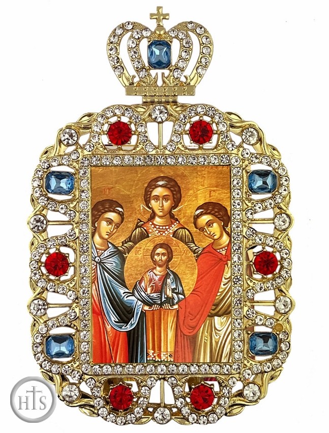 Image - Synaxis of the Holy Archangels, Jeweled Framed Greek Icon With Crown