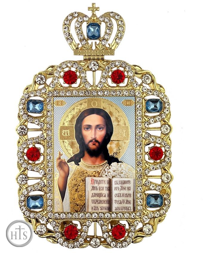 HolyTrinity Pic - Christ The Teacher, Jeweled Framed Icon With Crown