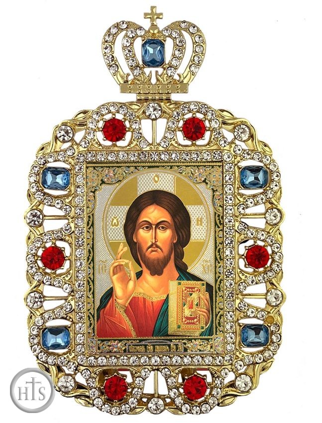 Product Picture - Christ The Teacher, Jeweled Framed Icon With Crown