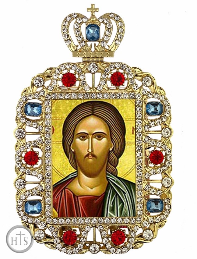 Product Image - Byzantine Icon of Christ The Teacher,  Jeweled Framed Icon With Crown