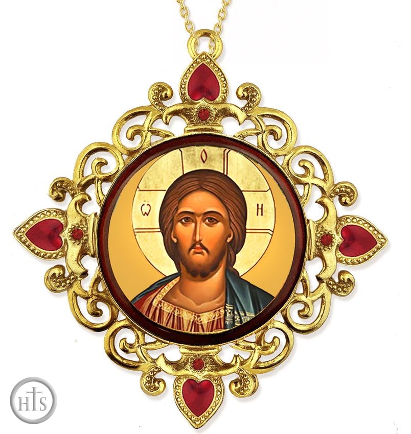 Image - Christ The Teacher, Jeweled Round Framed Icon with Chain