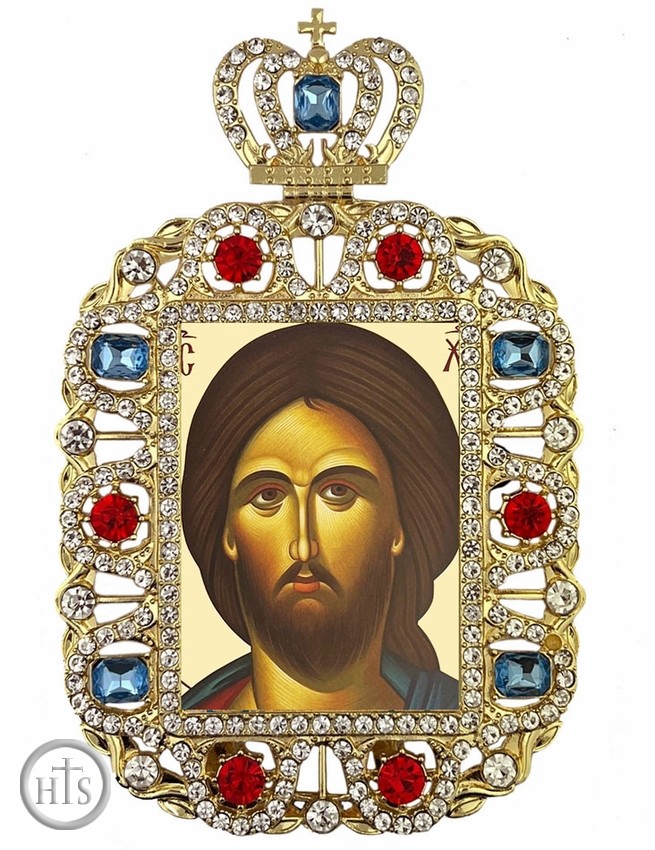HolyTrinity Pic - Byzantine Icon of Christ, Jeweled Framed Icon With Crown