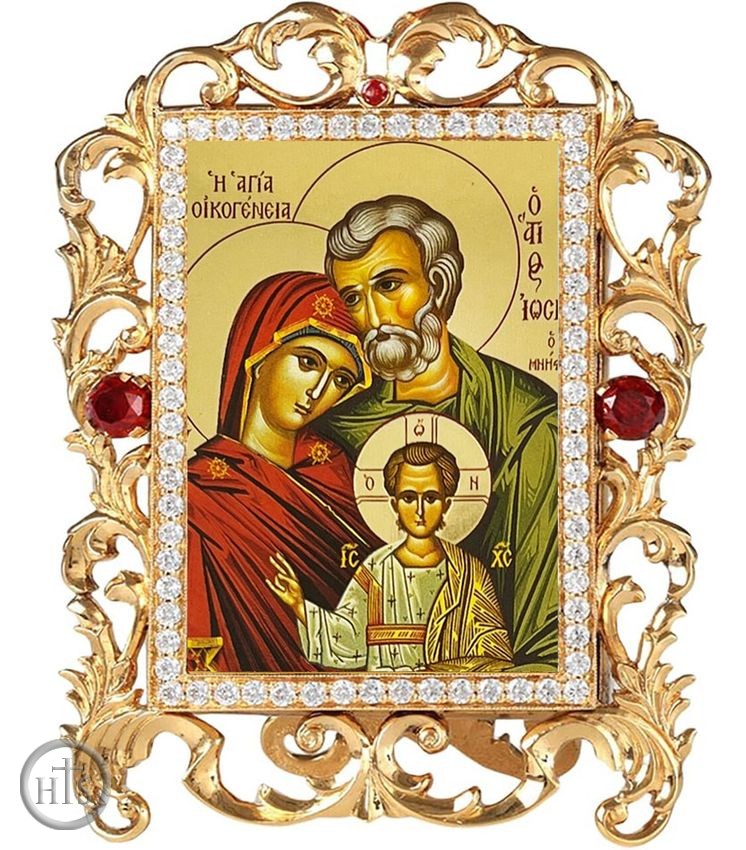 Photo - The Holy Family, Jeweled Framed Byzantine Icon With Stand and Chain