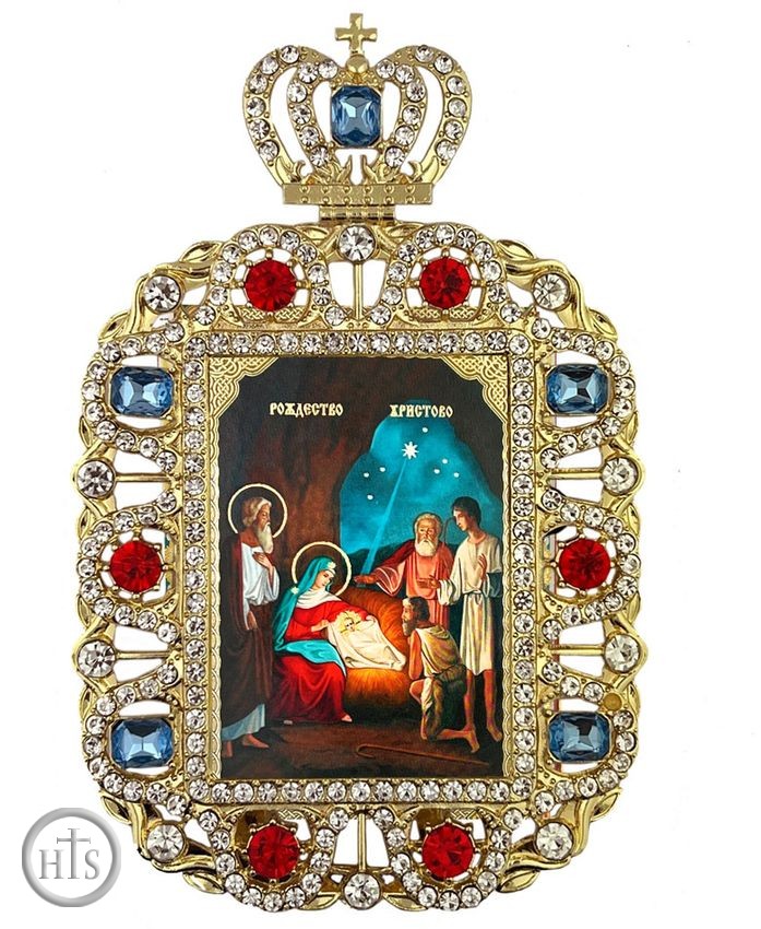 Image - Nativity of Christ, Jeweled Framed Icon With Crown