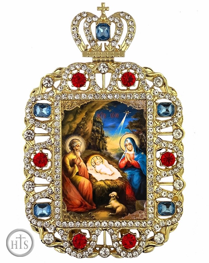 HolyTrinityStore Picture - Nativity of Christ, Jeweled Framed Icon With Crown