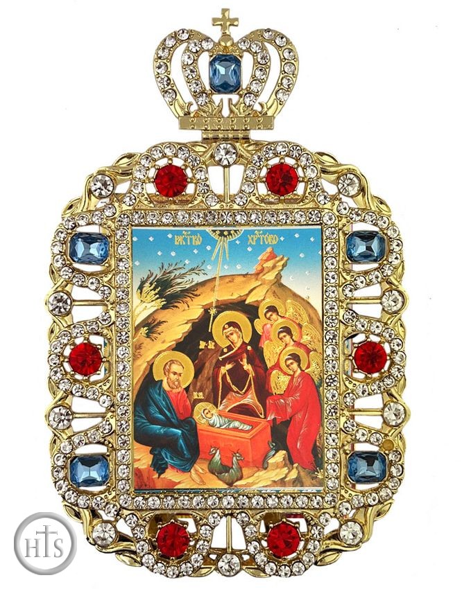 HolyTrinityStore Image - Nativity of Christ, Jeweled Framed Icon With Crown