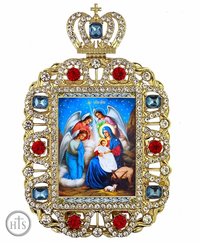 HolyTrinity Pic - Nativity of Christ with Angels,  Jeweled Framed Icon With Crown