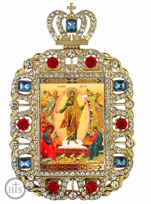 Product Picture - Resurrection of Christ With Angels, Jeweled Framed Icon With Crown