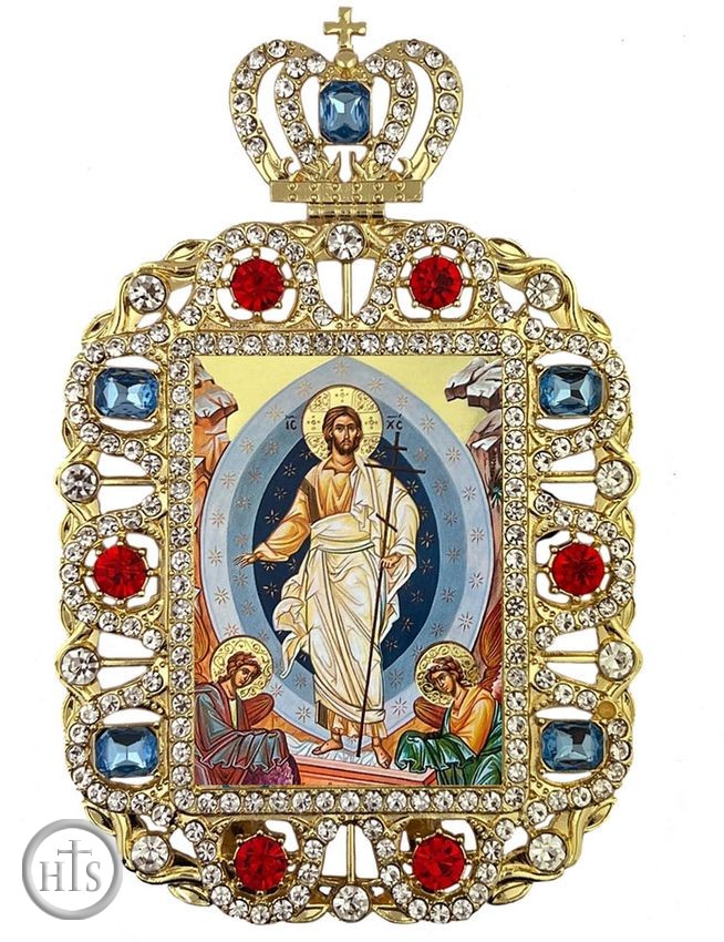 Pic - Resurrection of Christ With Angels, Jeweled Framed Icon With Crown