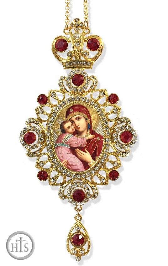 Product Picture - Virgin of Vladimir, Jeweled Icon Ornament / Red Crystals