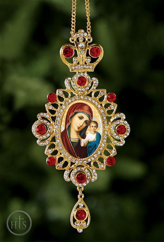 Product Picture - Virgin of Kazan, Jeweled Icon Ornament / Red Crystals