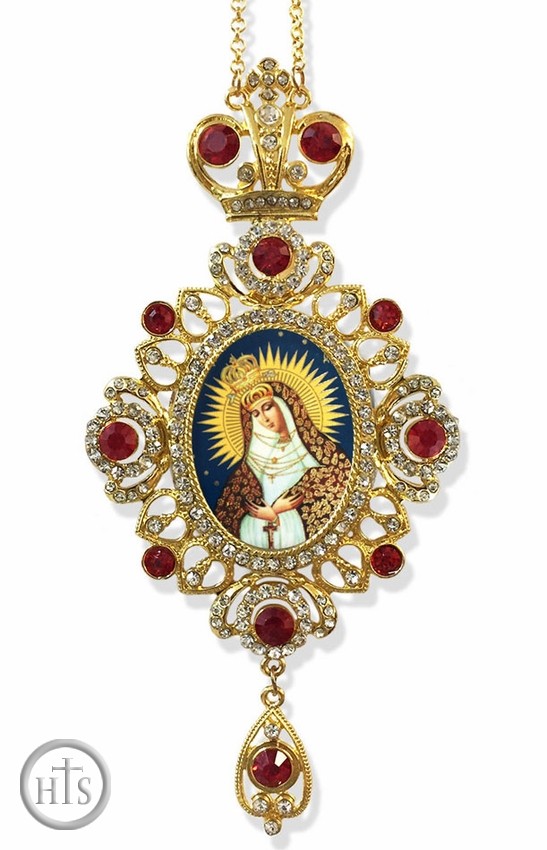 HolyTrinityStore Photo - Virgin Mary of Ostrabrama, Jeweled Icon Ornament / Red Crystals
