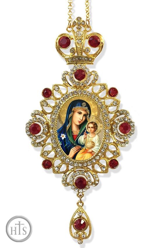 Image - Virgin Mary the Eternal Bloom, Jeweled Icon Ornament / Red Crystals