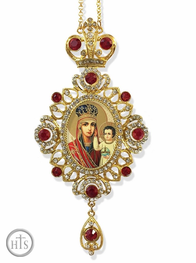 Product Image - Virgin Mary and Child, Jeweled Icon Ornament / Red Crystals