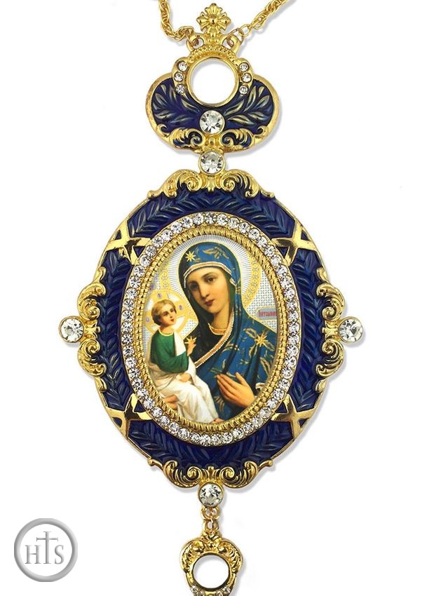 Product Image - Virgin of Jerusalem,    Enameled Jeweled Icon Ornament, Blue