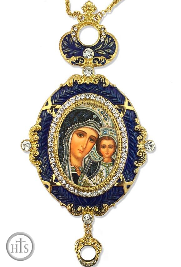 Product Image - Virgin of Kazan, Enameled Icon Ornament with Crown, Blue