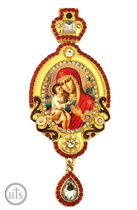HolyTrinityStore Picture - Virgin Mary Zirovitskaya - Flowers,  Jeweled Icon Ornament