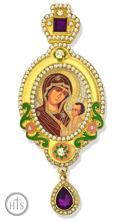 Pic - Virgin Mary of Smolensk,  Jeweled Icon Ornament, Purple Crystals