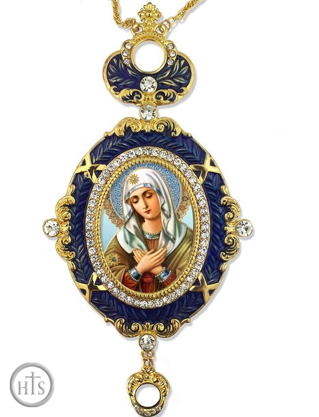 Product Photo - Virgin Mary Extreme Humility, Blue Enameled Icon Ornament