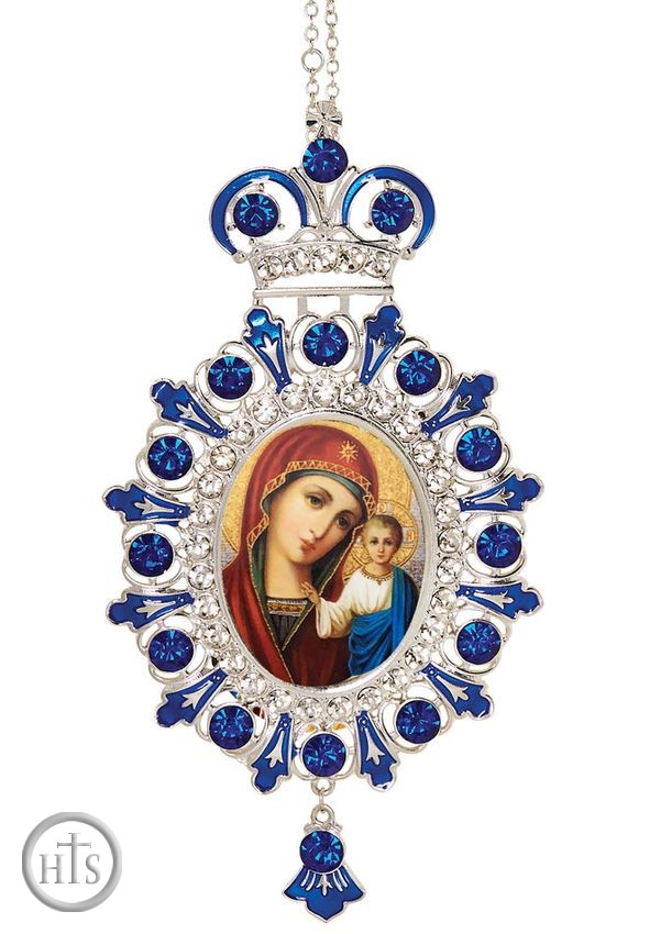Product Picture - Virgin of Kazan,  Jeweled  Icon Ornament with Chain