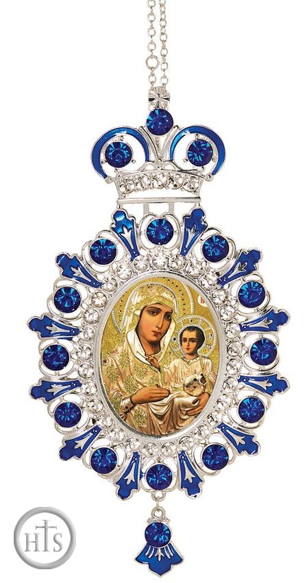 HolyTrinityStore Photo - Virgin of Jerusalem,  Jeweled  Icon Ornament with Chain
