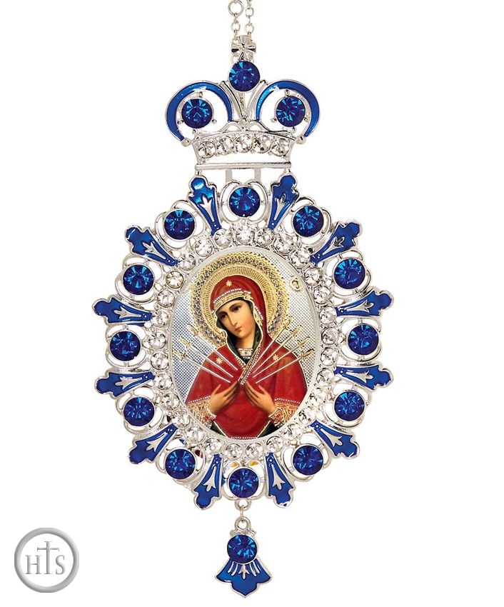 HolyTrinityStore Photo - Virgin Mary of Sorrows - Seven Swords, Jeweled  Icon Ornament with Chain