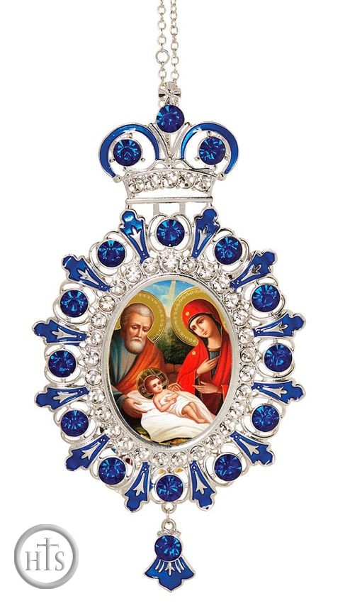 HolyTrinityStore Picture - The Holy Family, Jeweled  Icon Ornament with Chain