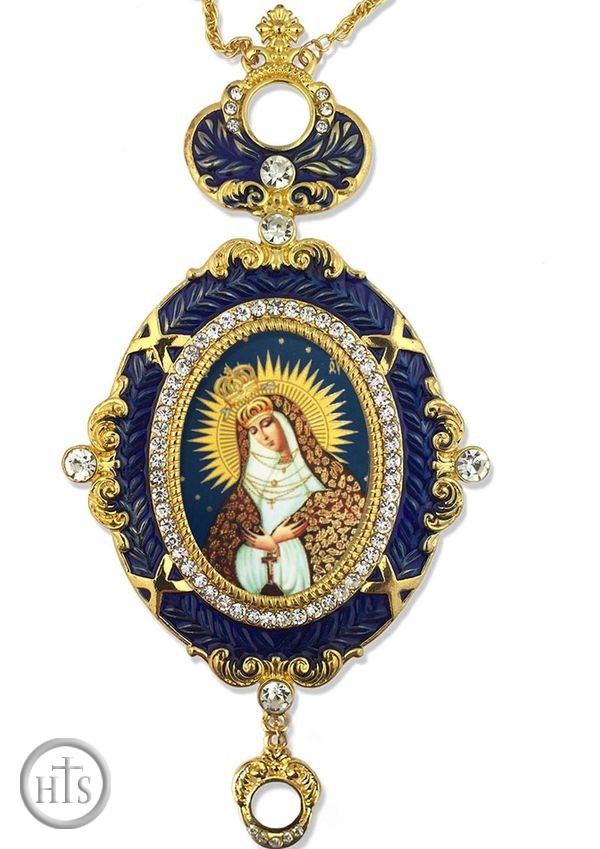 Pic - Virgin Mary of Ostrobrama,   Enameled Jeweled Icon Ornament, Blue