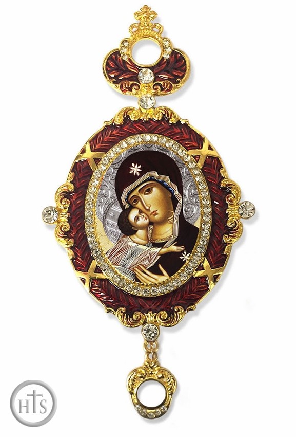 HolyTrinity Pic - Virgin of Vladimir, Enameled Jeweled Icon Ornament