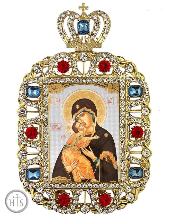 HolyTrinityStore Image - Virgin of Vladimir, Jeweled Framed Icon With Crown