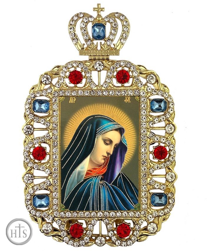 HolyTrinityStore Picture - Virgin Mary of Sorrows, Jeweled Framed Icon With Crown