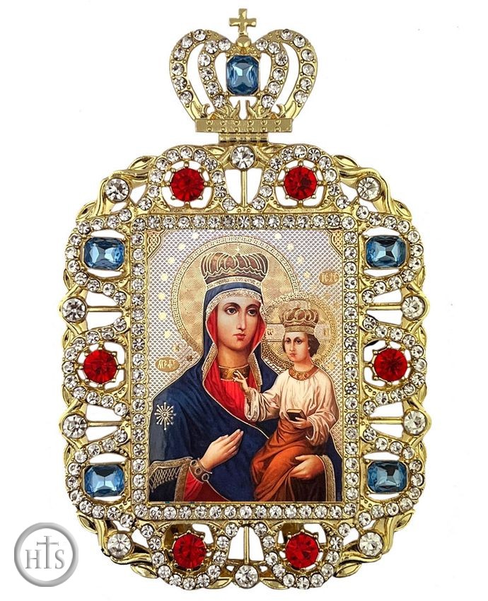 HolyTrinity Pic - Virgin Mary Ozeryanskaya, Jeweled Framed Icon With Crown