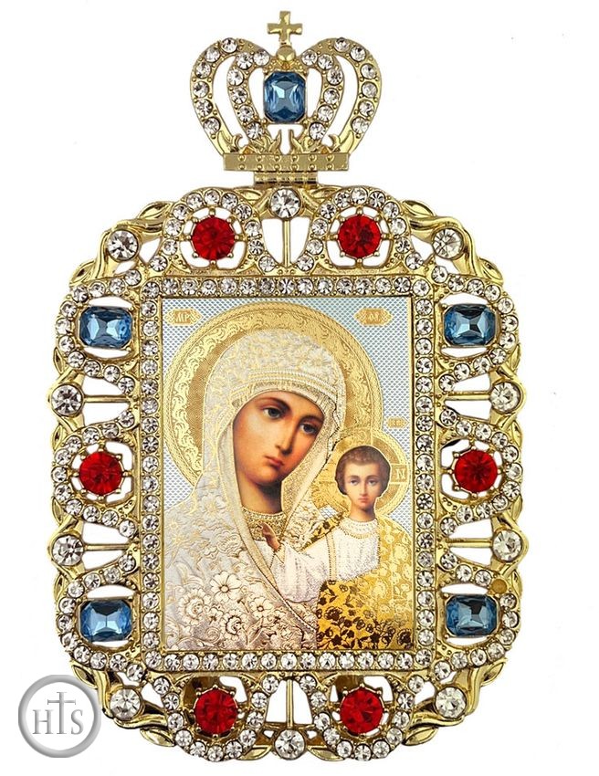 Product Pic - Virgin of Kazan, Jeweled Framed Icon With Crown