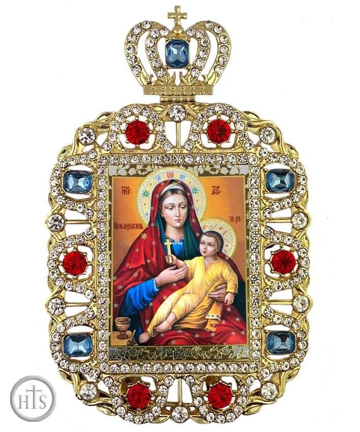 HolyTrinityStore Picture - The Kozelshchansk Icon of the Virgin Mary, Jeweled Framed Icon With Crown